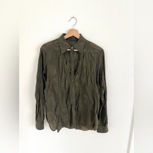ANiKALENASKÄRSTRÖM shirt / olive cotton cut out button down top / size L
